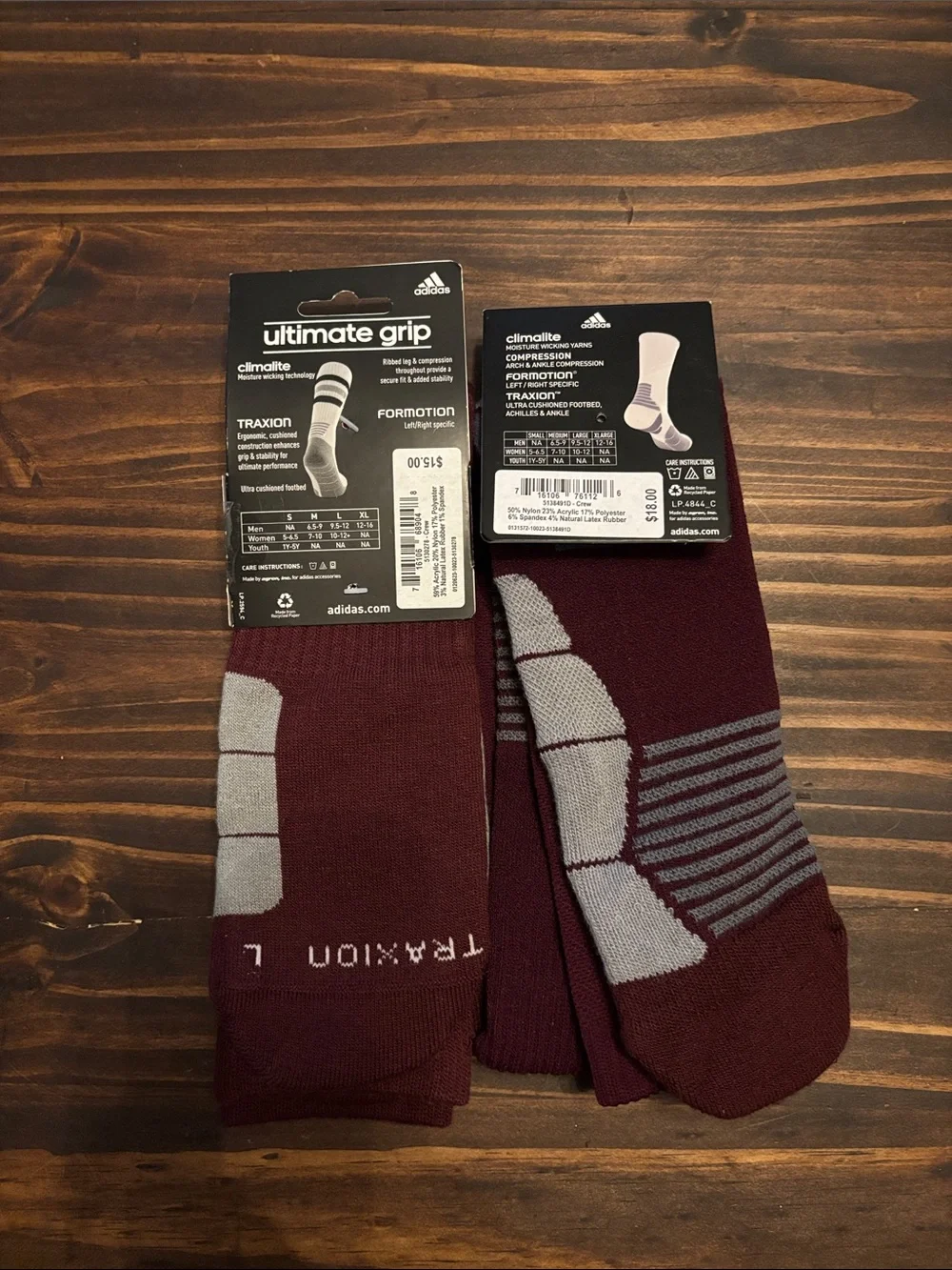Adidas crew and menace crew xl 12 -16 maroon socks new men’s